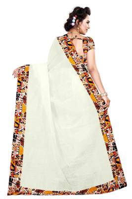 White printed chanderi saree with blouse 3