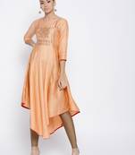 Peach Satin None long kurtis