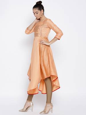 Peach Satin None long kurtis 3