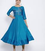 Turquoise Satin None long kurtis