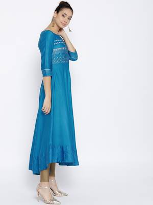 Turquoise Satin None long kurtis 2