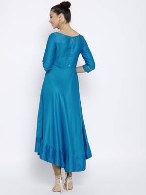 Turquoise Satin None long kurtis 4