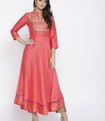 Peach Satin None long kurtis