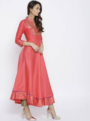 Peach Satin None long kurtis 2