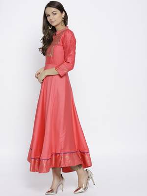 Peach Satin None long kurtis 3