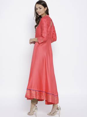 Peach Satin None long kurtis 4