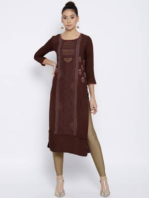 Brown Rayon Embroidered long kurtis 1