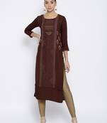 Brown Rayon Embroidered long kurtis
