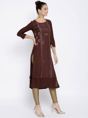 Brown Rayon Embroidered long kurtis 2