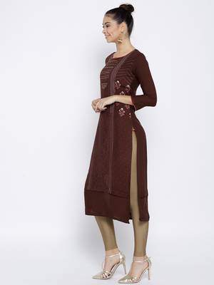 Brown Rayon Embroidered long kurtis 3