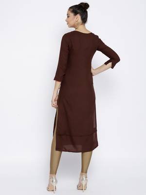 Brown Rayon Embroidered long kurtis 4