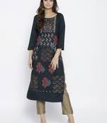 Blue Rayon Embroidered long kurtis