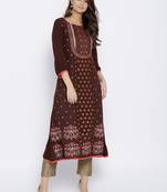 Brown Rayon Embroidered long kurtis