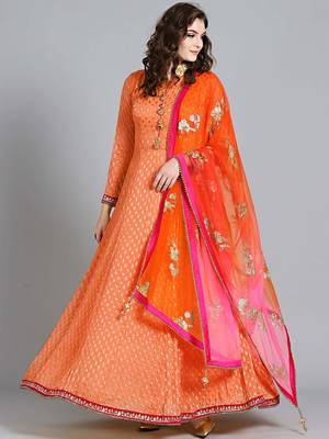 Chhabra 555 Peach embroidered georgette embroidered kurtis 1
