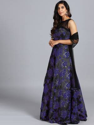 Black embroidered art silk gowns 1