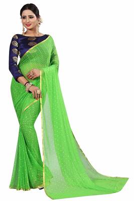 Parrot green plain nazneen saree with blouse 1