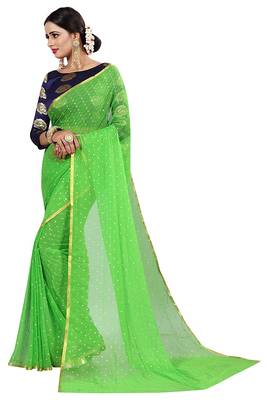 Parrot green plain nazneen saree with blouse 2