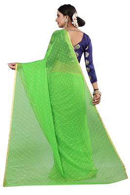 Parrot green plain nazneen saree with blouse 3