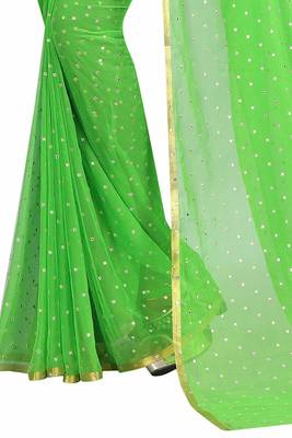 Parrot green plain nazneen saree with blouse 4