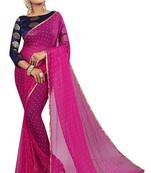 Rani pink plain nazneen saree with blouse