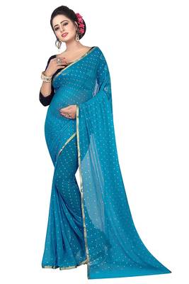 Sky blue plain nazneen saree with blouse 1