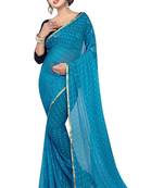 Sky blue plain nazneen saree with blouse