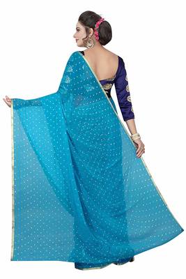 Sky blue plain nazneen saree with blouse 2