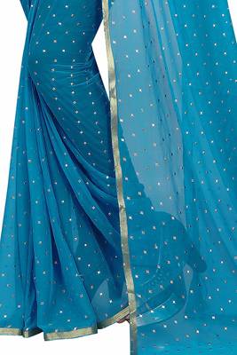 Sky blue plain nazneen saree with blouse 3