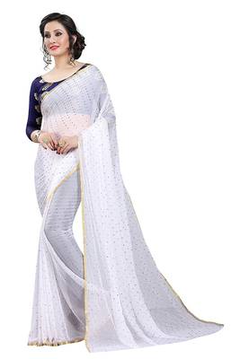 White plain nazneen saree with blouse 1