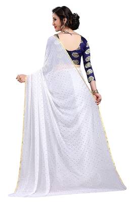 White plain nazneen saree with blouse 2
