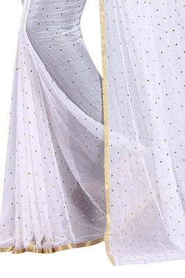 White plain nazneen saree with blouse 3