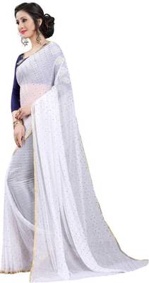 White plain nazneen saree with blouse 4