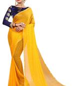 Yellow plain nazneen saree with blouse