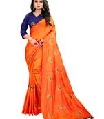 Orange embroidered silk saree with blouse