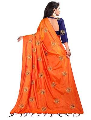 Orange embroidered silk saree with blouse 4