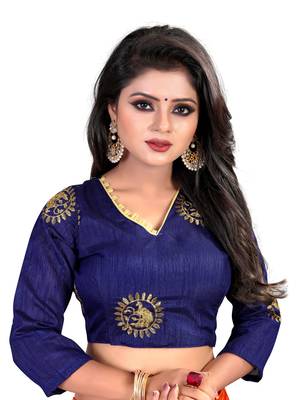 Orange embroidered silk saree with blouse 5