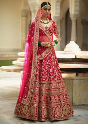 Catching Pink Sequins Embroidered Art Silk Lehenga choli for bridal 1