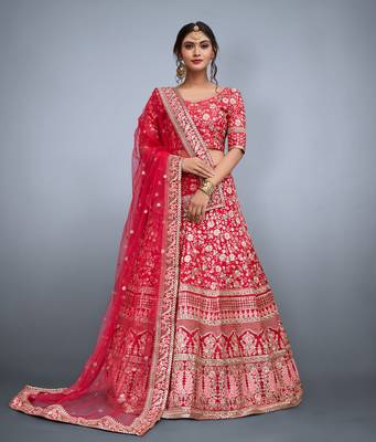 Catching Pink Sequins Embroidered Art Silk Lehenga choli for bridal 2