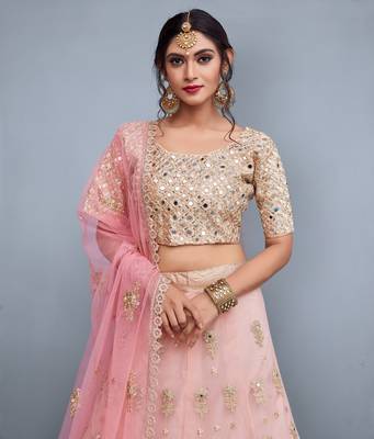  Baby Pink Sequins And Dori Embroidered Net Lehenga Choli For Bridesmaid 3