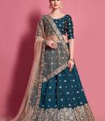 Dark Green Sequins Embroidered Art Silk Semi Stitched bridal lehenga