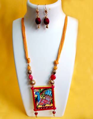 Peacock Madhubani Handpainted Necklace Set 1