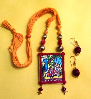 Peacock Madhubani Handpainted Necklace Set 3