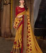 Dark mustard printed georgette saree with blouse