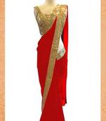 RED plain georgette saree with blouse