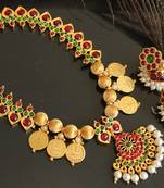 Beautiful Kemp Green Pearl Coin Designer Necklace Set