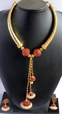 Beautiful Kemp Jhumka Pendant Temple Necklace Set 1