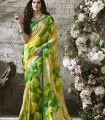 Beige printed chiffon saree