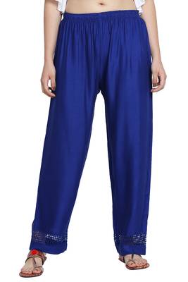 Royal Blue Color Lace Plain Plazo 3