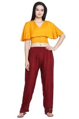 Maroon Color Plain Lace Plazo 1