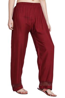 Maroon Color Plain Lace Plazo 4